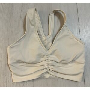 Alo Yoga Vapor Wild Thing Sports Bra V-Neck Ruched Size M Ivory
